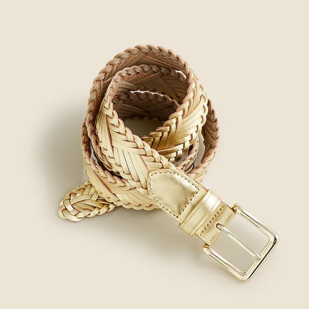 J Crew Gold Plaited Italian Leather Belt